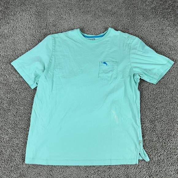 Tommy Bahama Shirt Mens Medium Teal Pima Cotton Pocket Short Sleeve Marlin - Picture 1 of 13